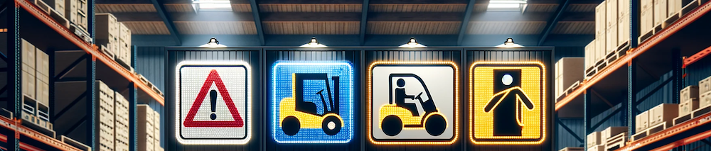 LED safety signage in the warehouse concept banner